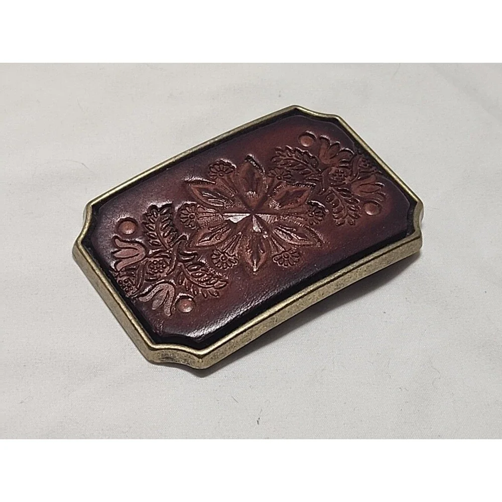 Brass Belt Buckle With Beautifully Designed Leather Inlay